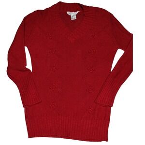 John Paul Richard Uniform‎ Women's Red V Neck Pullover Cotton Blend Sweater XL